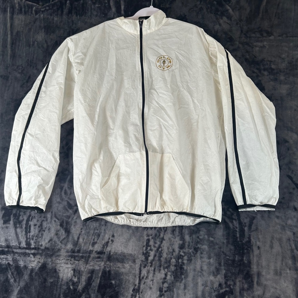 Gold's Gym Windbreaker Jacket Mens XL White Spunbonded Olefin Full Zip Logo